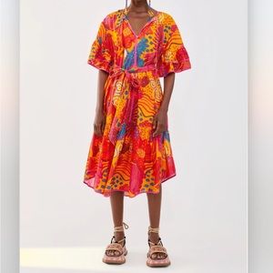 🆕 NWT Farm Rio Colorful Party Belted Midi Dress - Size Small